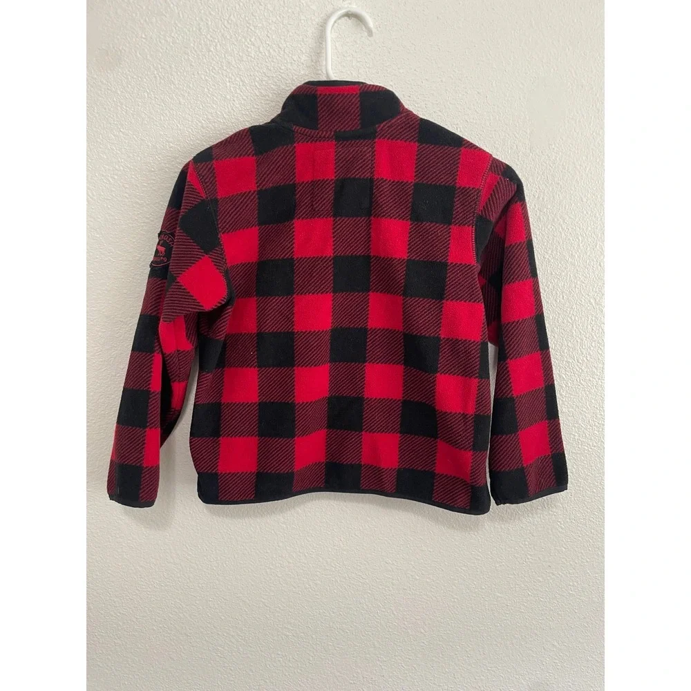 OshKosh Fleece Quarter-Zip Kids Size 7 Red Black Buffalo Plaid Excellent Trail